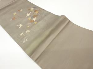 紅葉・鳥・草花模様織出し名古屋帯